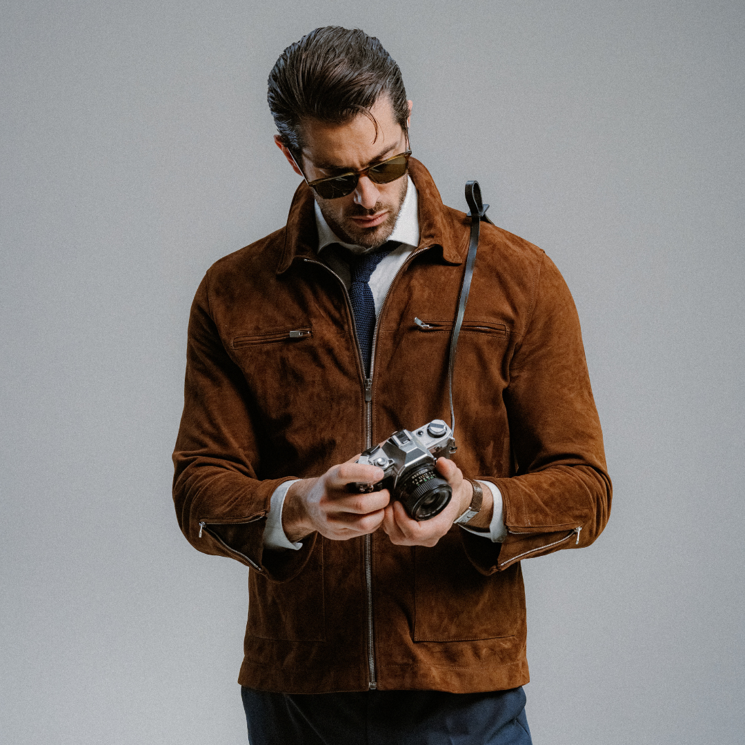 Cafe Racer Jacket - Brown Suede