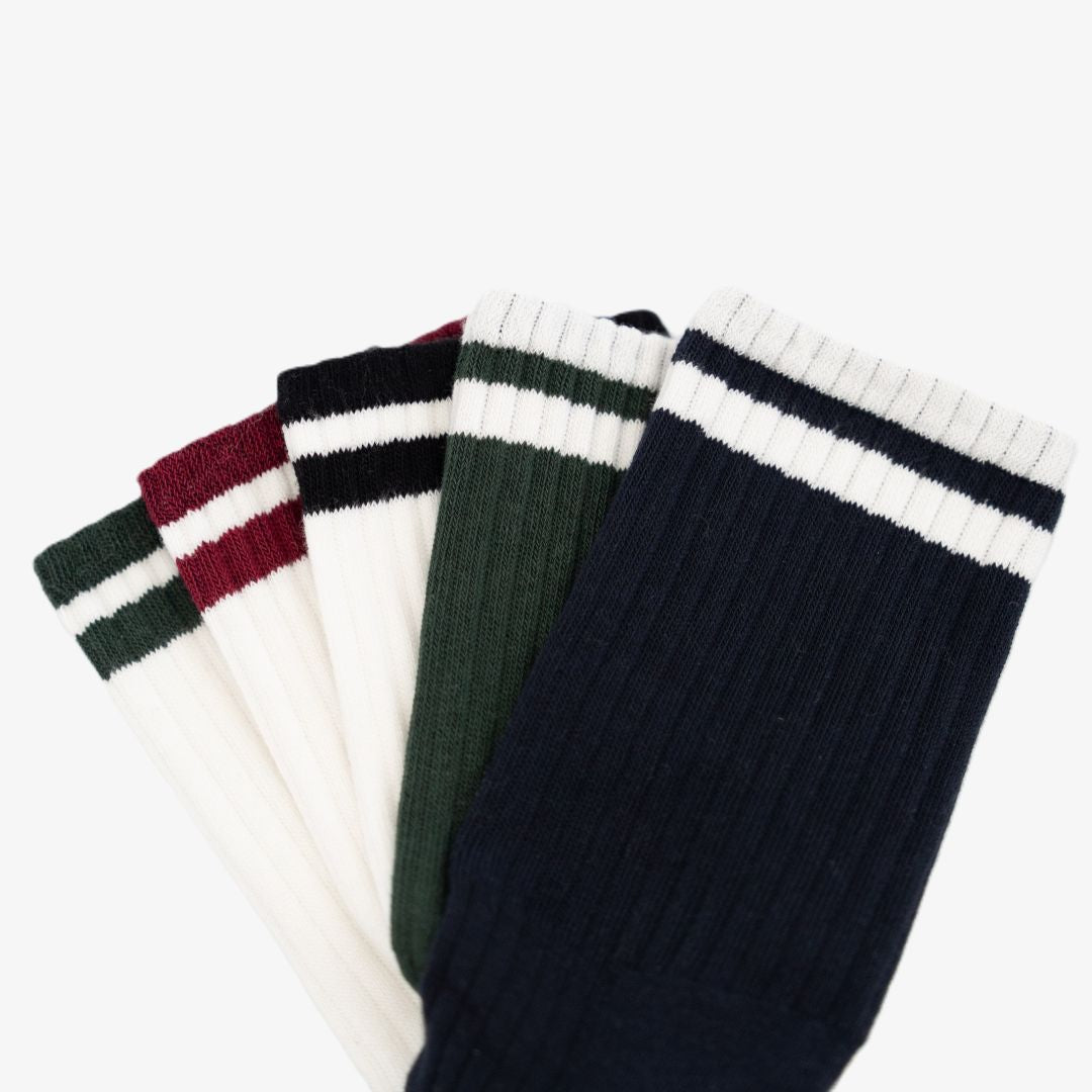 Retro Gym Sock - Vintage White / Forest Stripes