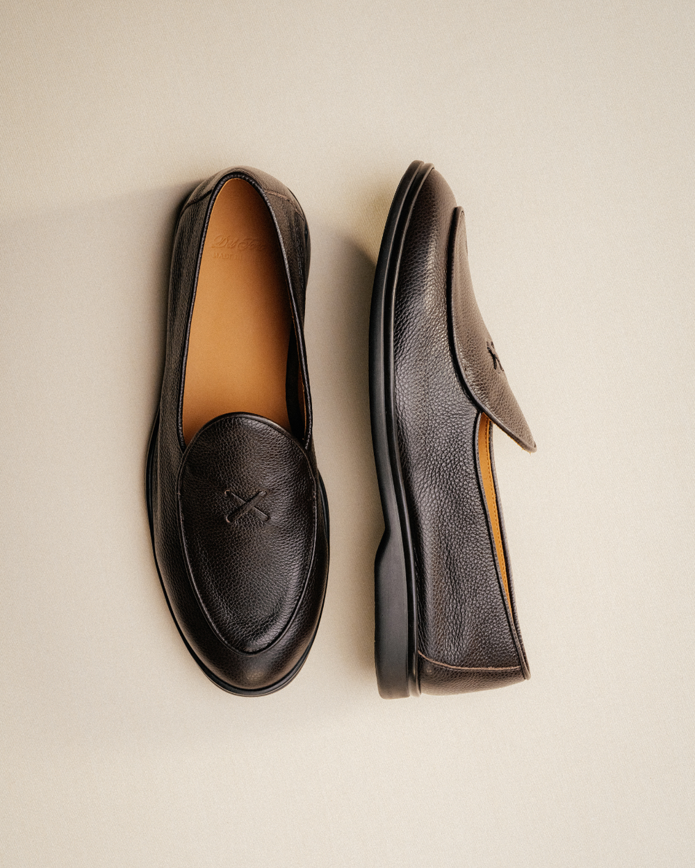 dark pebbled leather walking loafers