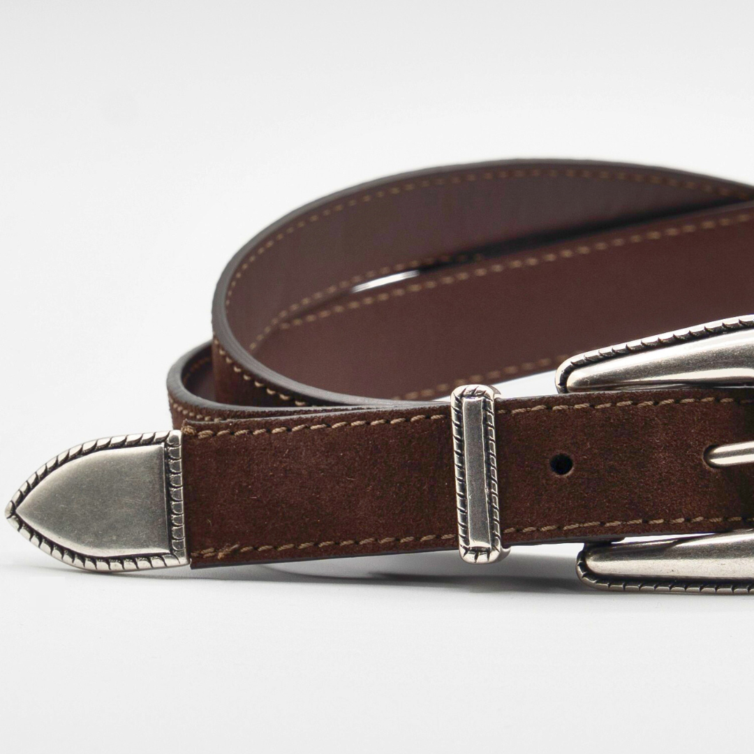Western Belt - Dark Brown Suede