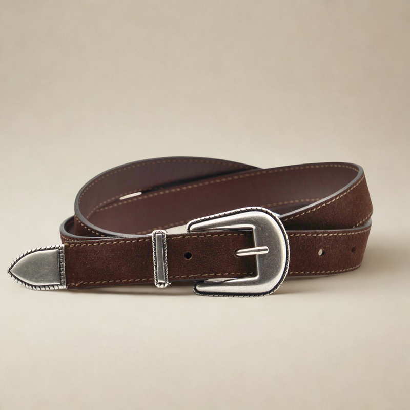 Western Belt - Dark Brown Suede